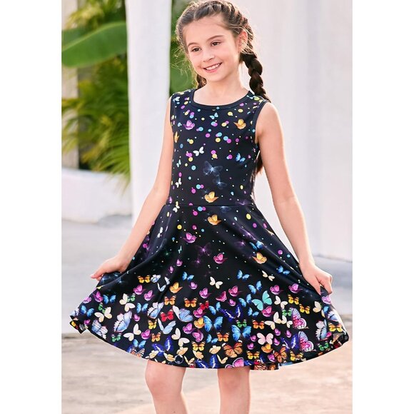 🆕Girl Butterfly Floral Print Sleeveless A Line Sundress Casual SummerPolyester - Picture 5 of 7